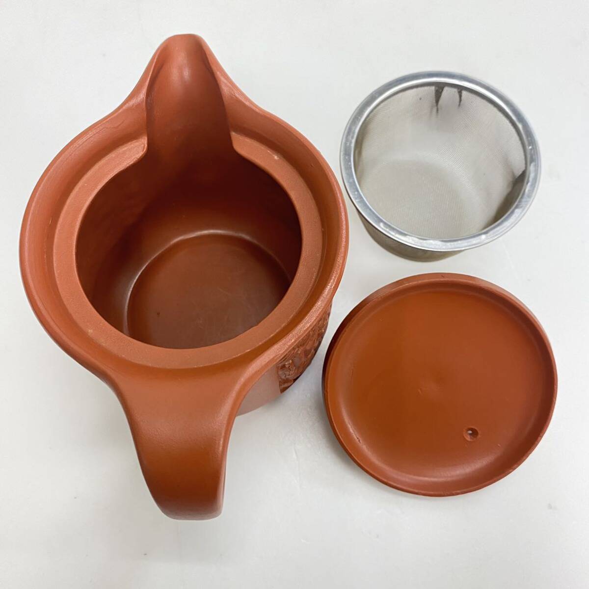T17 常滑焼 急須 ポット 間宮 朱泥バラポット カップアミ 日本製 煎茶道具 茶器 ティーポット 陶器の画像7