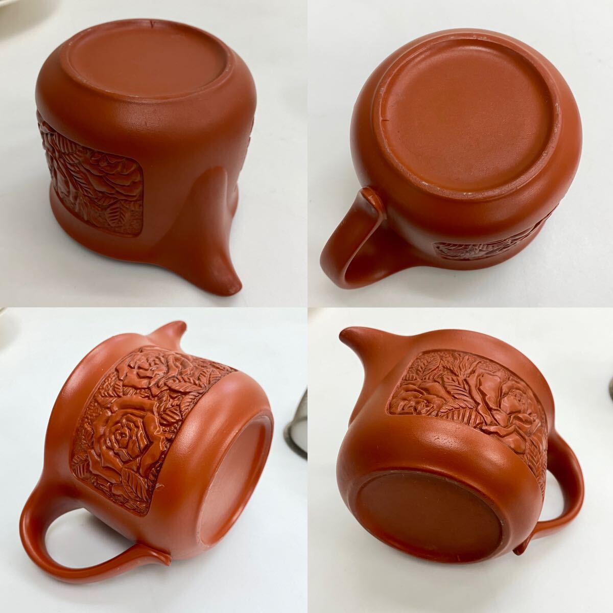 T17 常滑焼 急須 ポット 間宮 朱泥バラポット カップアミ 日本製 煎茶道具 茶器 ティーポット 陶器の画像9