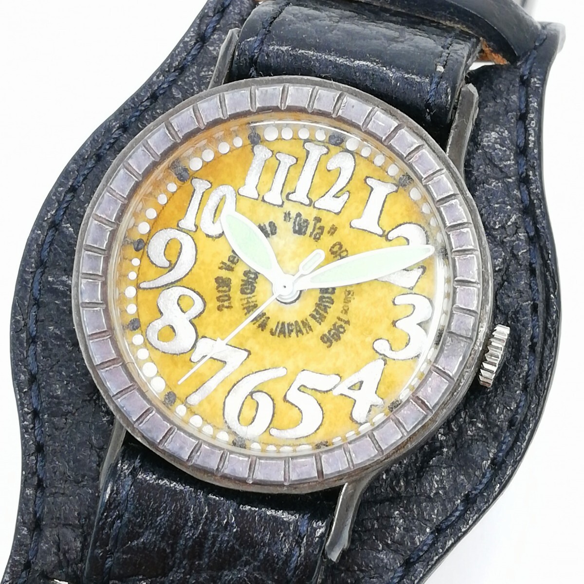 231 GaTa watch smith rattling hand made wristwatch analogue quartz antique manner handcraft men's yellow face operation not yet verification 