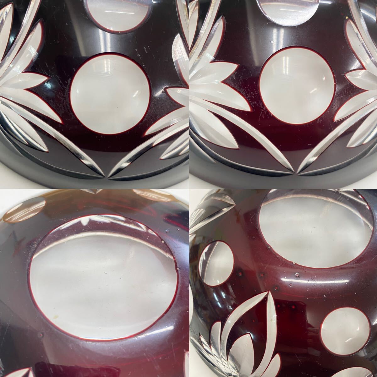 T28 glass antique cut . Taisho ~ Showa era? pot glass pastry pot retro floral print bubble go in red ... Showa Retro diameter 20cm