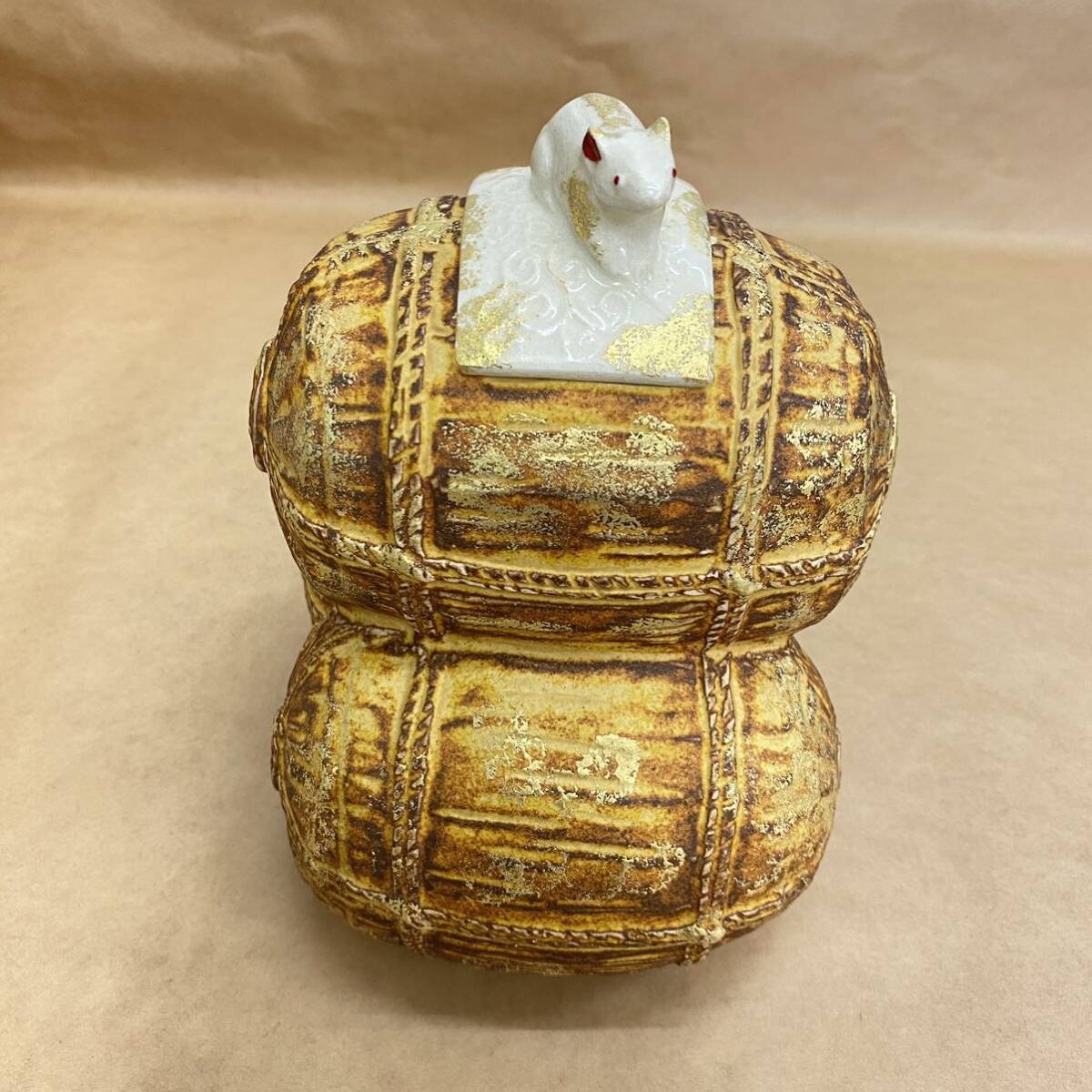 T66 прекрасный товар Kyoyaki камень рисовое поле ... удача .. украшение вместе коробка *. есть . главный украшение мышь рис ... предмет золотая краска антиквариат товар керамика 
