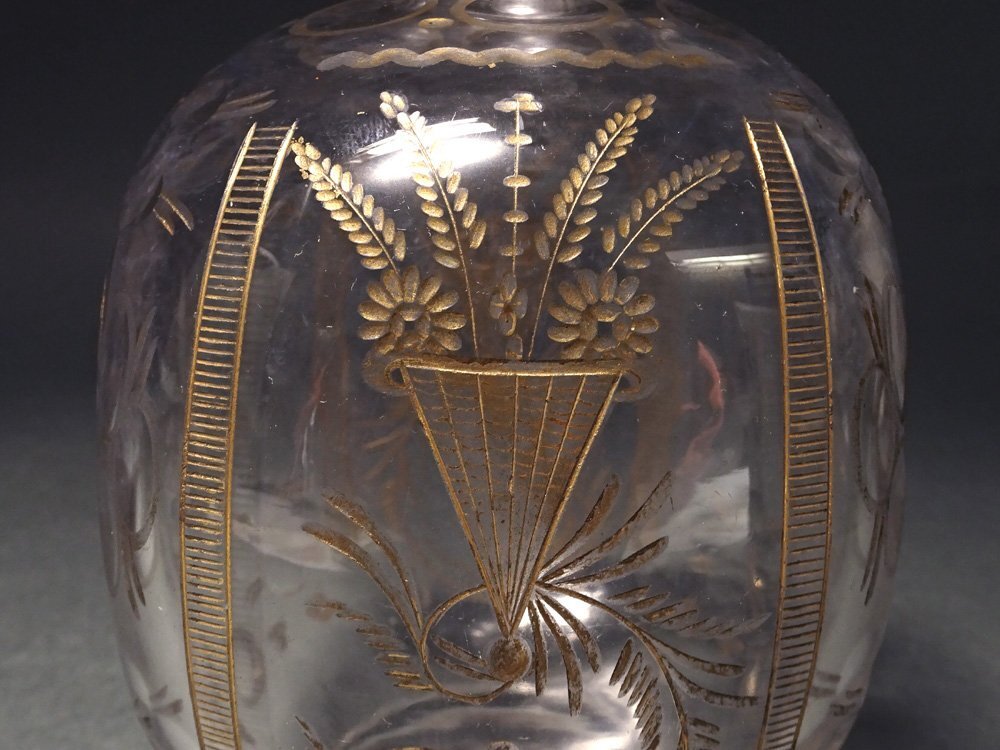 慶應◆19世紀後期【Emile Galle エミール・ガレ】初期本人作 カットガラスに金彩装飾花文香水瓶 ボトルの画像2