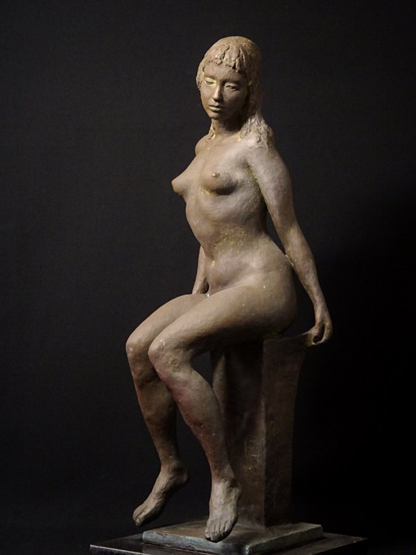 慶應◆日展参与 物故彫刻家【林幹雄】作 ブロンズ裸婦像 腰掛ける女 高さ55.5cmの画像2