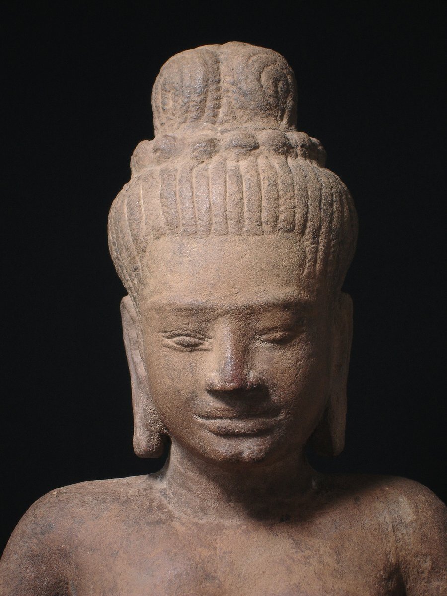 慶應◆神秘のクメール美術 7世紀後半 プレアンコール期 砂岩彫刻 ラクシュミー立像(ヒンドゥー教 女神像) 鑑定書付