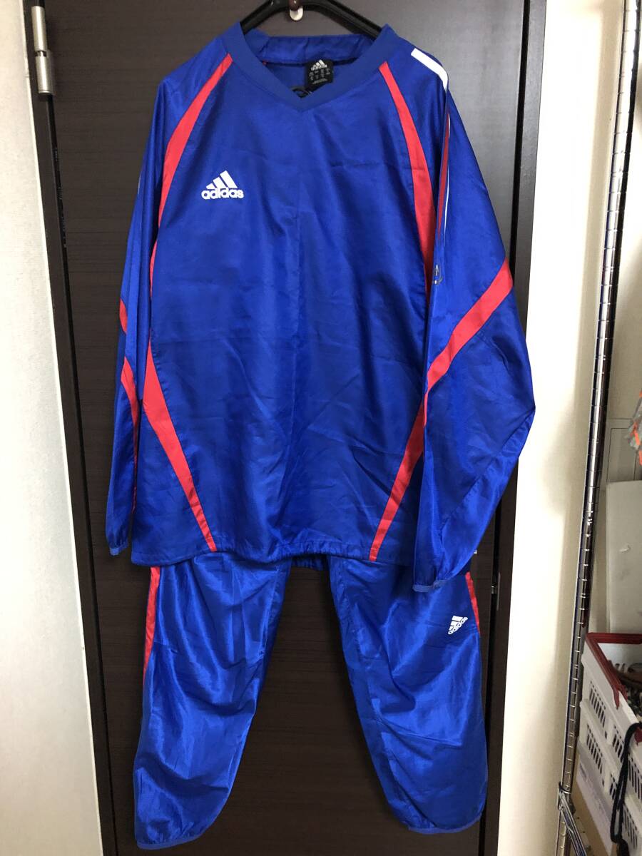 ADIDAS アディダス ウィンドピステ ウィンドブレーカー 上下セット セットアップ 青 XOサイズ（USED）～サッカー、フットサル、スポーツ～_画像1