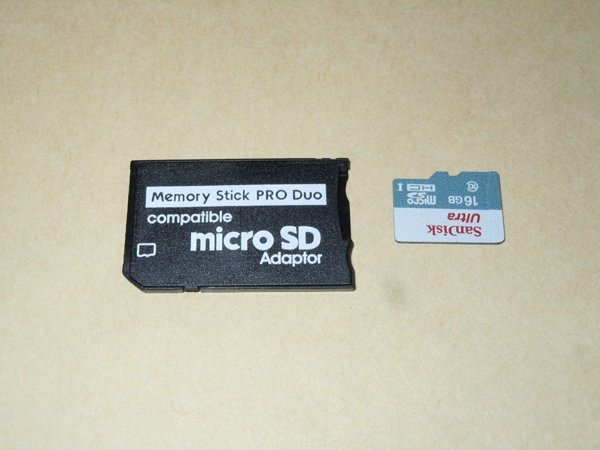メモリースティックPRO Duo 変換アダプターと【１６ＧＢ】microSDカード・・◆中古動作品