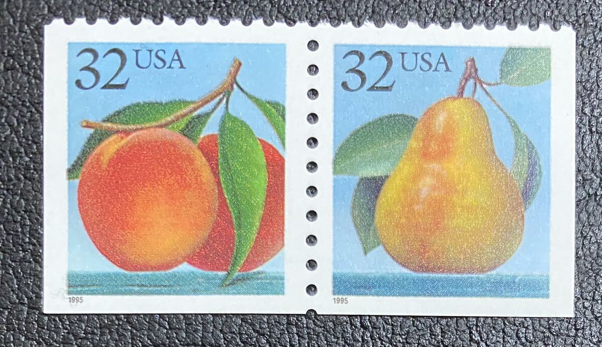 アメリカ　果物　普通切手　切手帳ペーンから　2種完　未使用 NH_画像1
