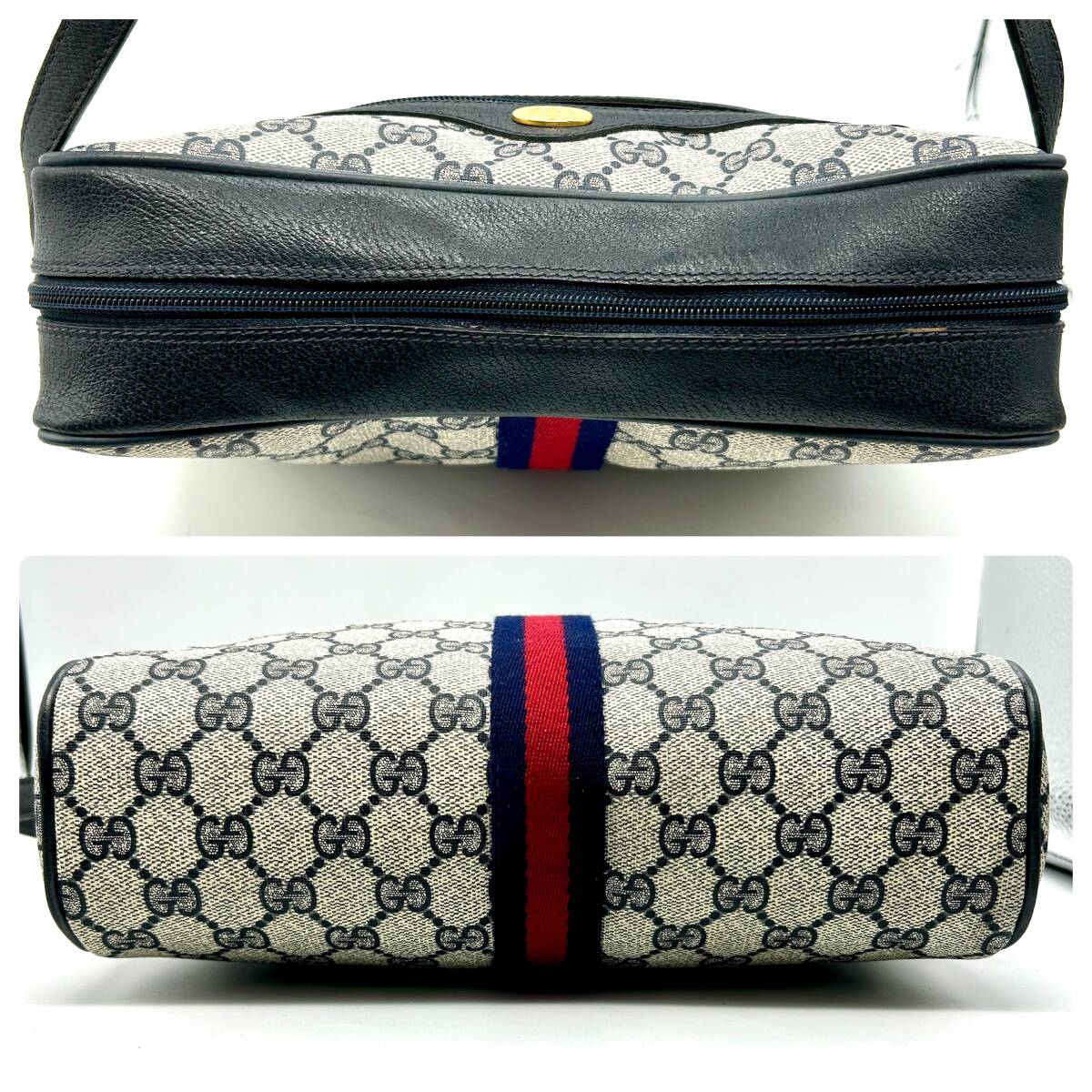 HY1519■ GUCCI グッチ GG オールドグッチ ショルダーバッグ 肩掛け シェリーライン レッド ネイビー ゴールド金具 レディース の画像4