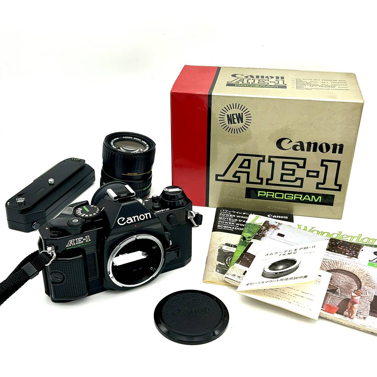 HY1531■【シャッターOK】Canon AE-1 PROGRAM ブラック ズームレンズ 28-55mm 1:3.5-4.5 POWER WINDER A2 付き カメラ フィルムカメラ _画像1