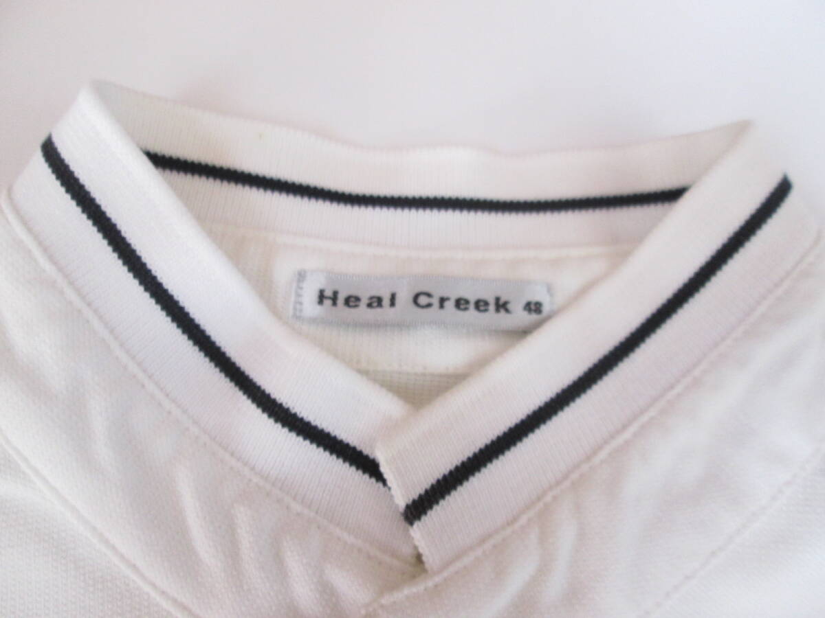 *　ヒールクリーク　Heal Creek　ポロシャツ　半袖　メンズ=48(M前後　オフ白　コットン　グリップインターナショナル　ゴルフ　トップス_画像3