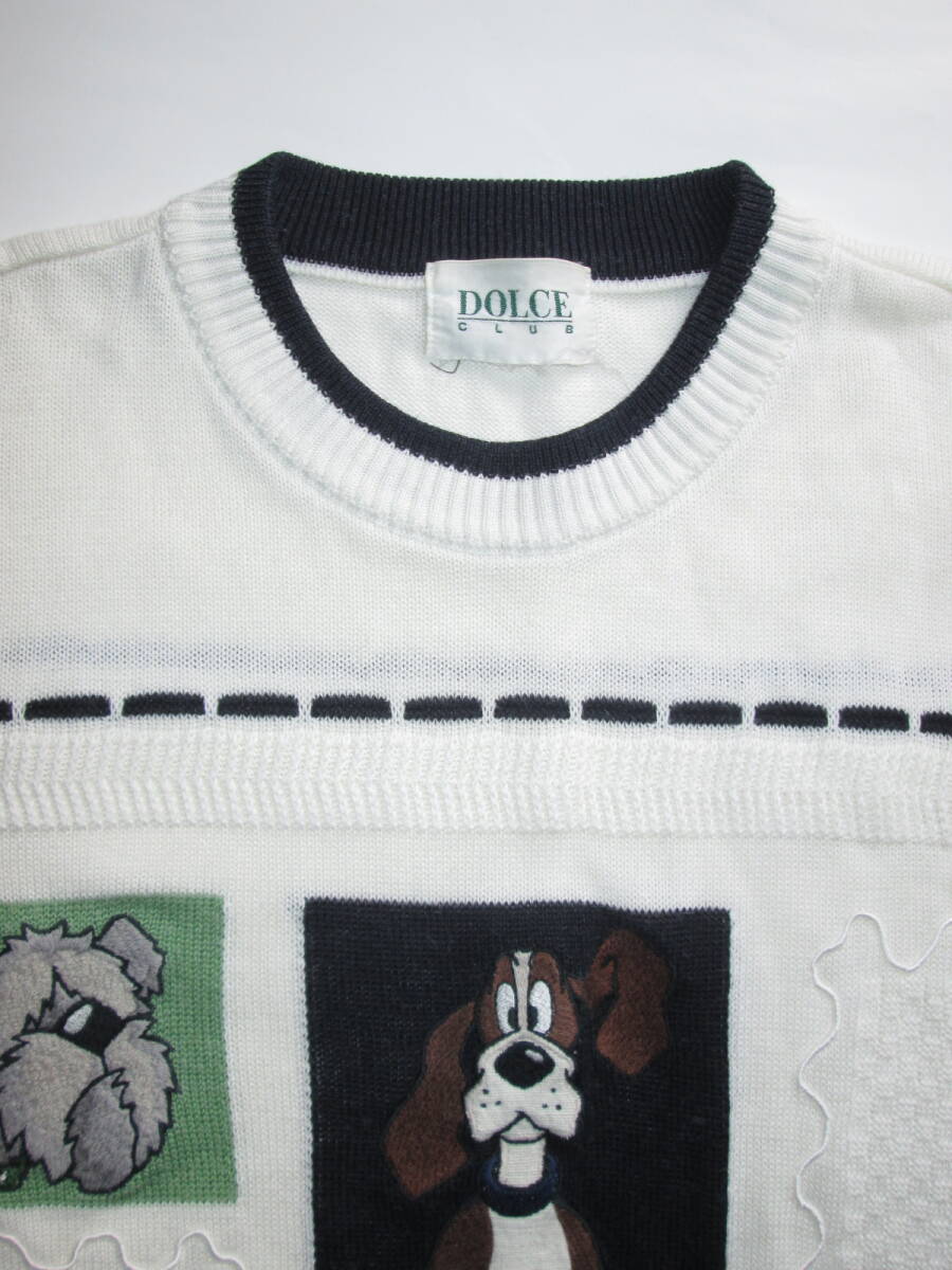 * Dolce Club DOLCE CLUB knitted short sleeves made in Japan men's =M~L rank dog up like embroidery cotton flax world [ mail outside fixed form use possibility ]