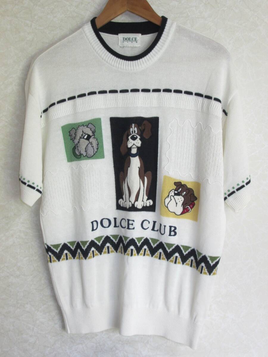 * Dolce Club DOLCE CLUB вязаный короткий рукав сделано в Японии мужской =M~L ранг собака выше like вышивка хлопок лен world [ mail нестандартный использование возможность ]