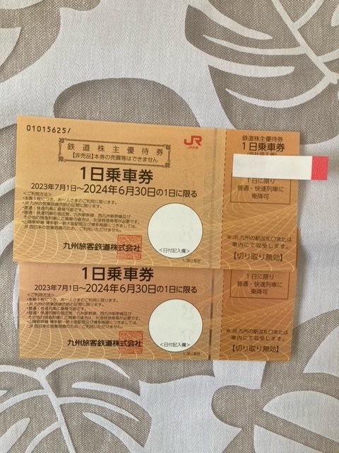 【送料無料】JR九州株主1日乗車券2枚　　有効期限　2024年6月30日迄_画像1