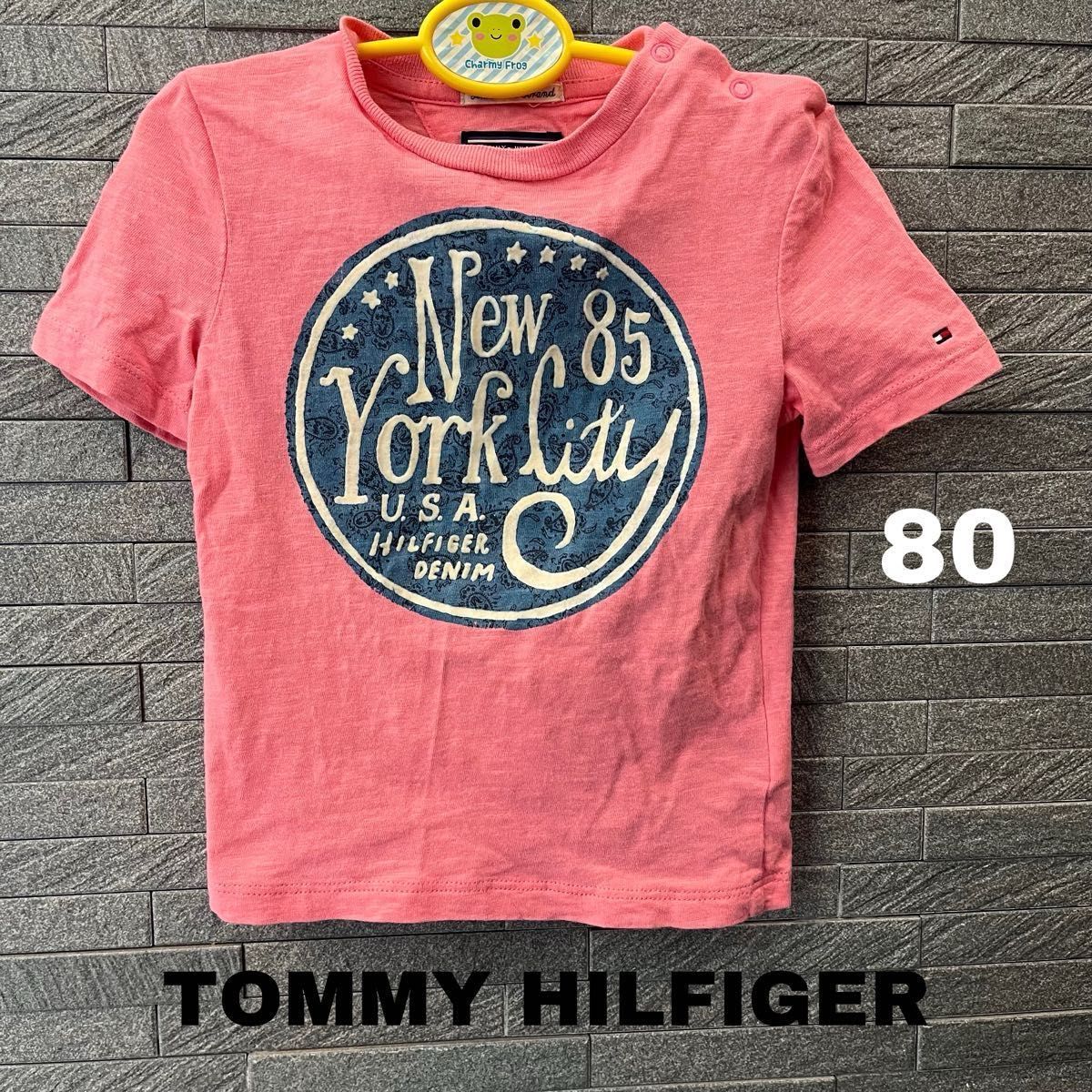 TOMMY HILFIGER Tシャツ 男女兼用 半袖Tシャツ　トミー トップス カットソー　ユニセックス　ピンク　80サイズ