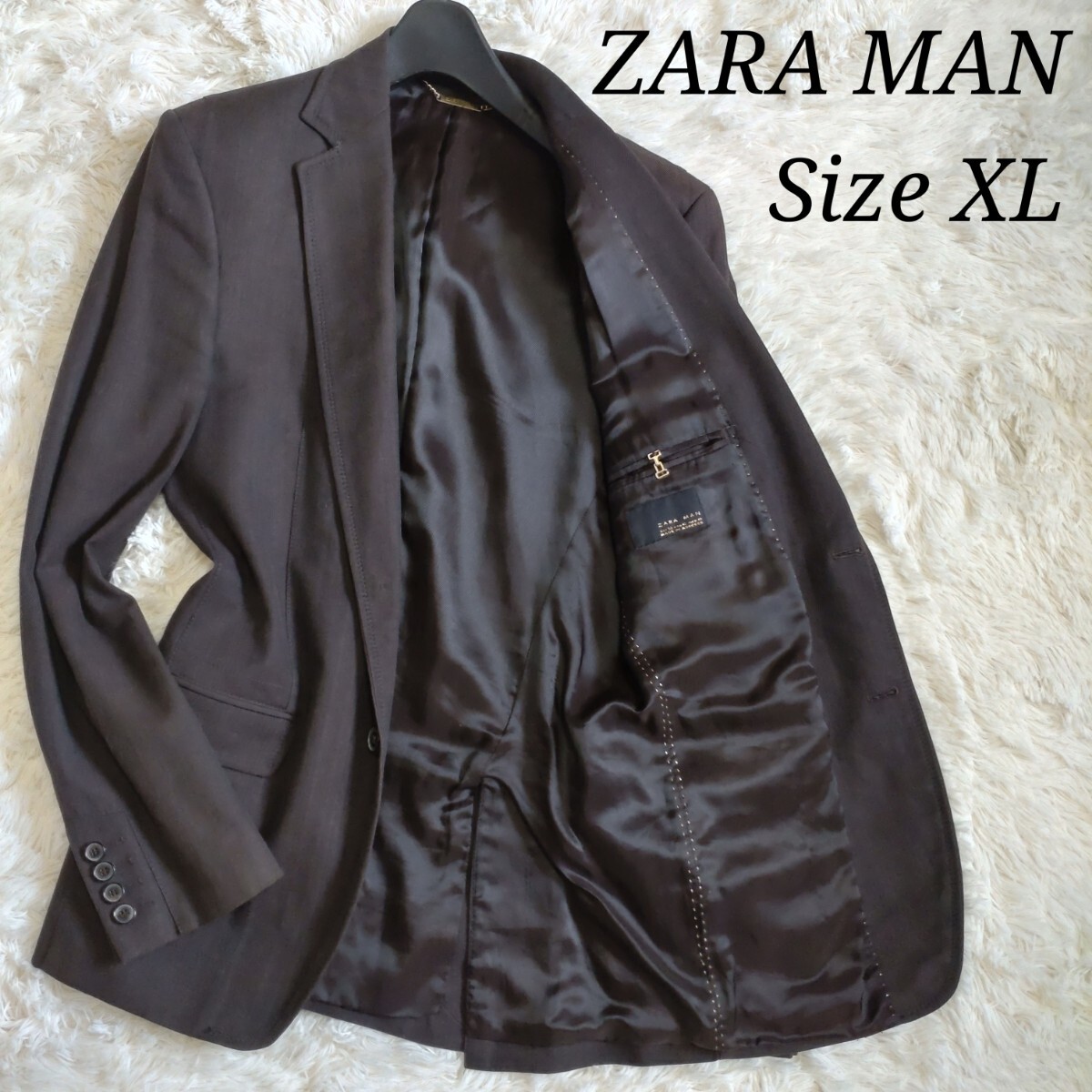 【超希少XLサイズ】ザラマン ZARA MAN テーラードジャケット サイズ50 ヘリンボーン ゴールドロゴプレート 高級感 ダブルベンツ ブラウンの画像1