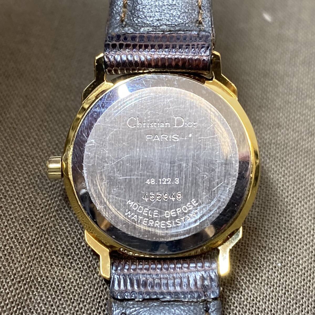 ●【MH-6844】中古品 Christian Dior クリスチャンディオール 48.122.3 レディース 腕時計 クオーツ デイト 純正レザーベルト 稼働品の画像8