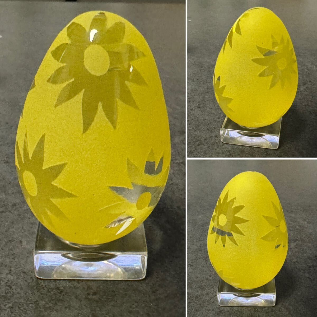 ☆クリスタルアートグラス Pilgrim's Egg Collection☆The Sculptured Glass Egg☆置物☆花柄卵型ガラス製 置物☆高さ 約7.8cm☆_画像2