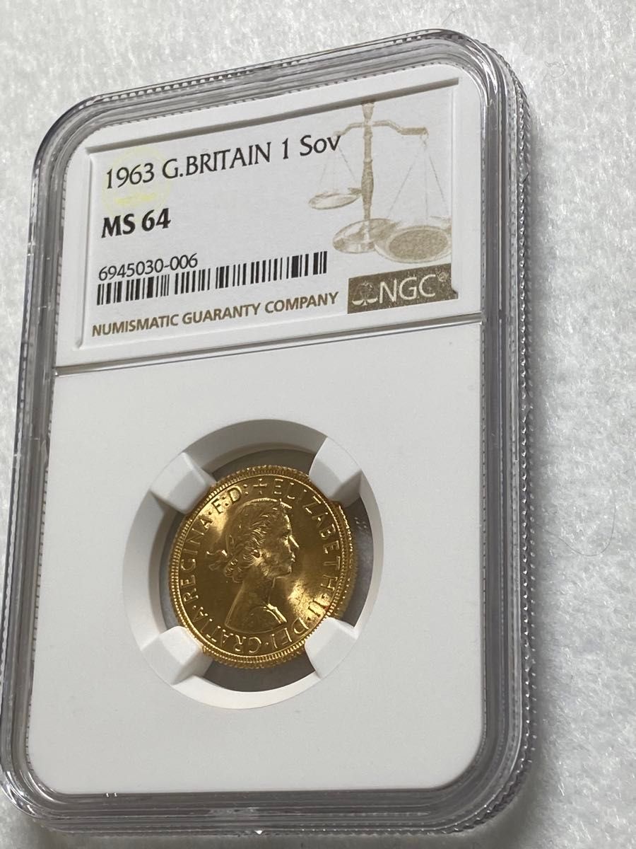 1963年 イギリス ソブリン金貨 ヤングヤングエリザベス NGC MS64 1963年 イギリス ソブリン金貨 ヤングヤングエリザベス NGC MS64