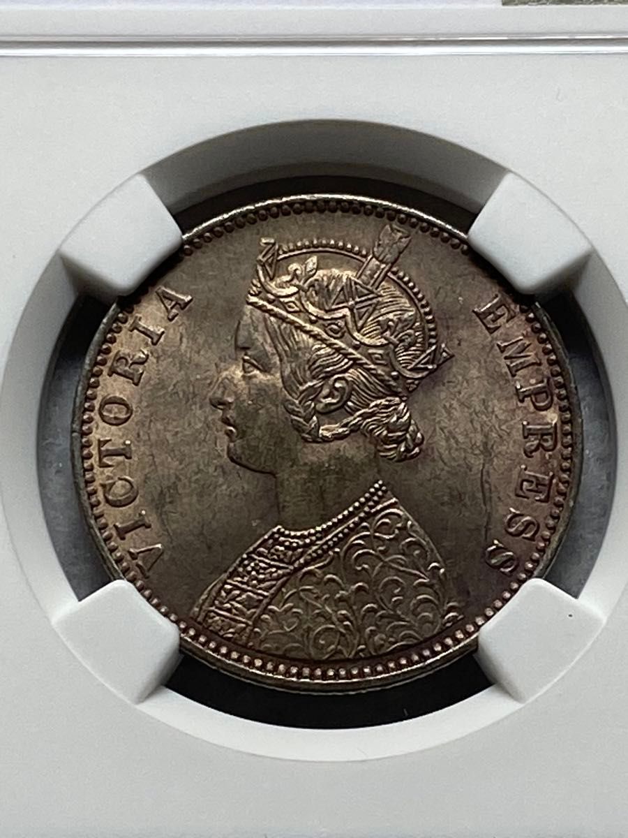 1901年 英領インド ルピー銀貨 女帝ビクトリア MS63 高鑑定品！