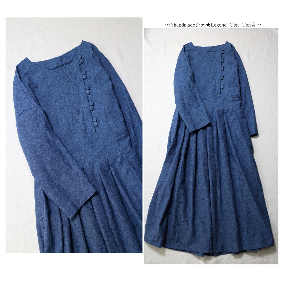 hand made♪cotton&リネンサイドボタンタックOP♪の画像1