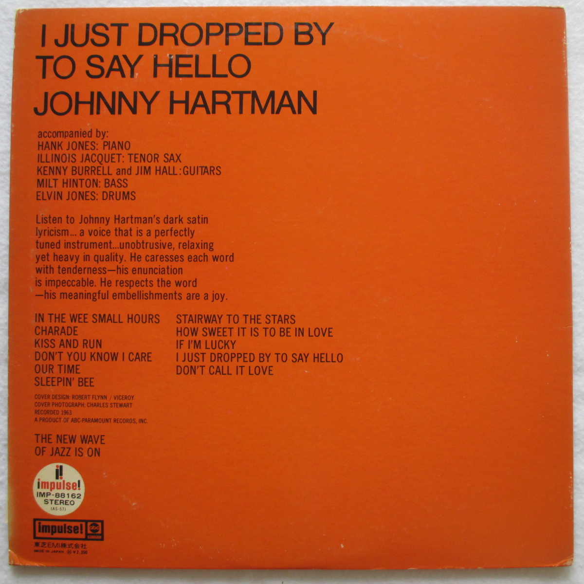 ◇LP：JPN◇ JOHNNY HARTMAN / I JUST DROPPED BY TO SAY HELLO 「IMP-88162」の画像2