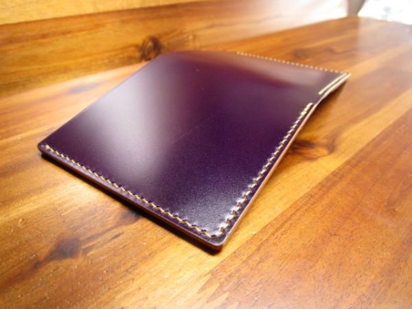 札入れ バイオレット レーデルオガワ コードバン 手縫い 栃木レザー 二つ折り 財布 コンパクト キャッシュレス ハンドメイド 上質 高級 紫の画像10