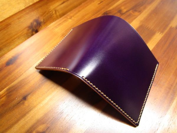 札入れ バイオレット レーデルオガワ コードバン 手縫い 栃木レザー 二つ折り 財布 コンパクト キャッシュレス ハンドメイド 上質 高級 紫の画像9