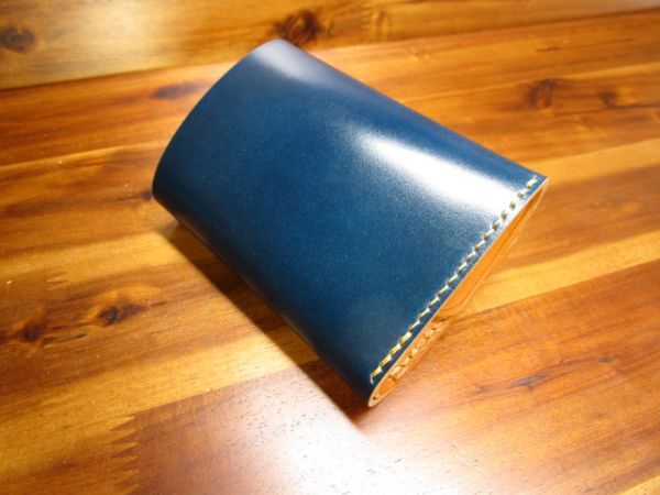 コンパクト財布 コードバン レーデルオガワ ブルー 手縫い 三つ折り 財布 コンパクト キャッシュレス 青 小さい財布 ミニ財布_画像10