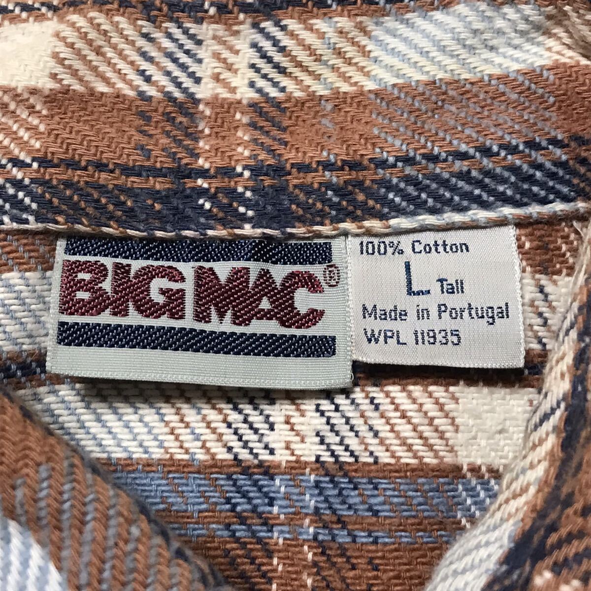 80's ヴィンテージ BIGMAC ビッグマック ネルシャツ ワークシャツ 2ポケット ポルトガル製 チェック ビンテージ ンテージ 長袖 サイズLの画像3