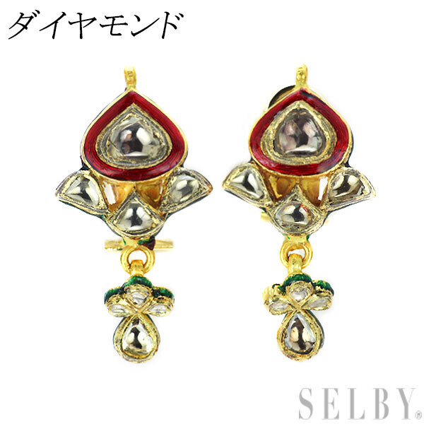 K22/K12/K10 ダイヤモンド エナメル ピアス アンティーク 新入荷 出品1週目 SELBY