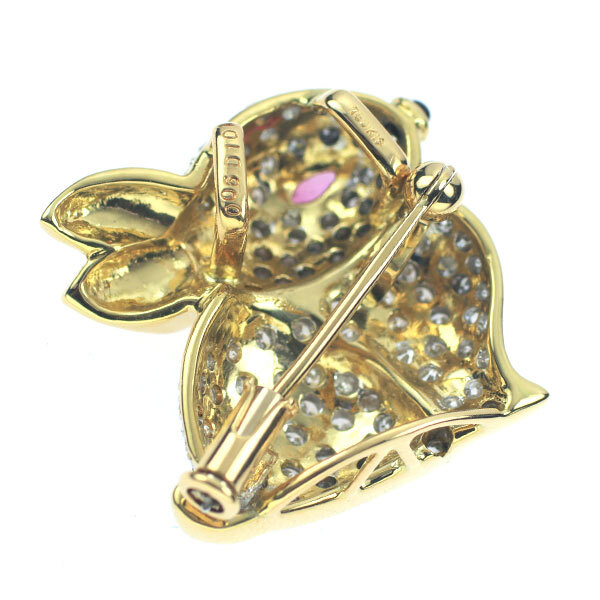 K18YG/WG ルビー オニキス ダイヤモンド ペンダントトップ 兼 ブローチ 0.06ct D1.01ct ウサギ 新入荷 出品1週目 SELBY