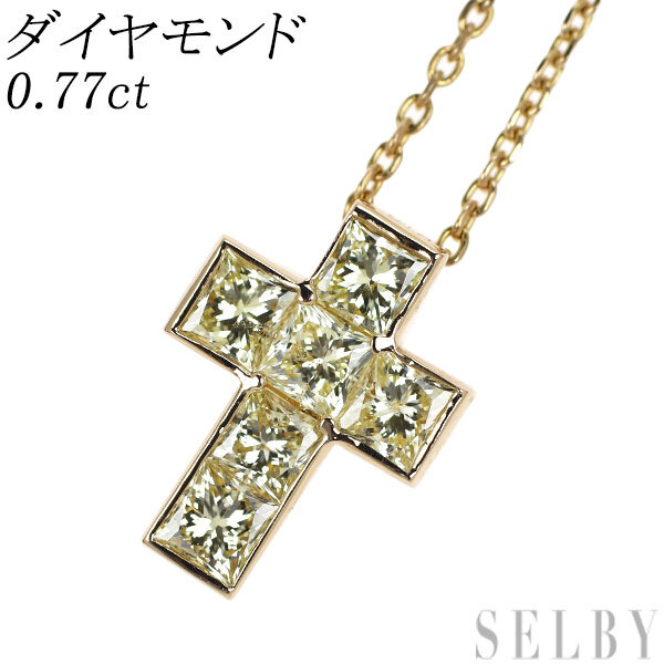 K18PG プリンセスカット ダイヤモンド ペンダントネックレス 0.77ct クロス 出品4週目 SELBY_画像1