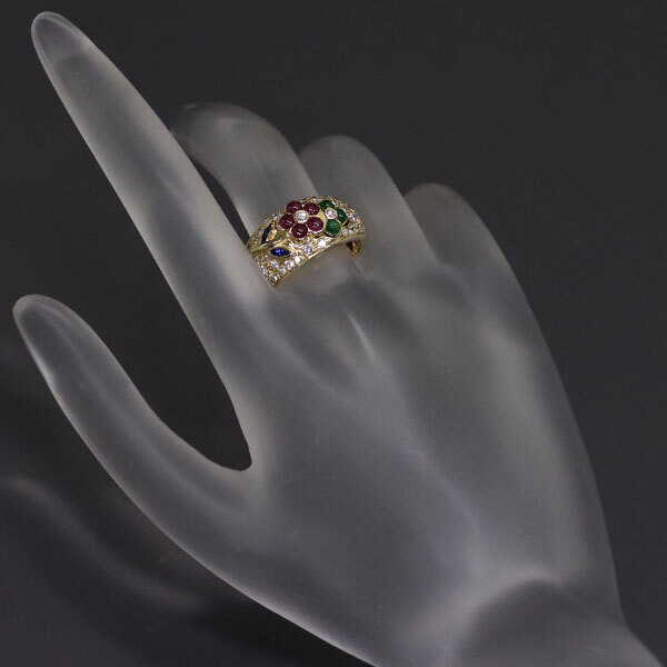 K18 ダイヤ エメラルド ルビー サファイア リング 0.62ct E0.17ct R0.51ct S0.09ct 出品5週目 SELBY_画像4