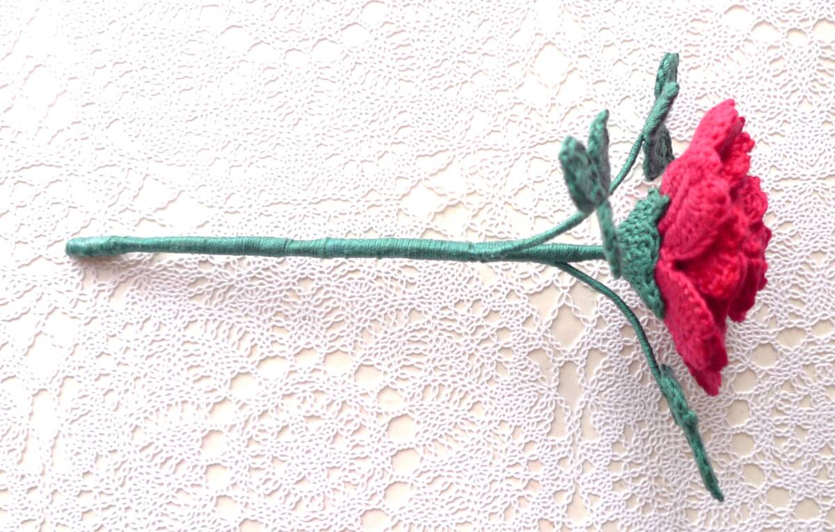 ばら　真っ赤な大きな花一輪　レース編み　★お花屋さん　フラワーモチーフ　母の日　☆ハンドメイド_画像5