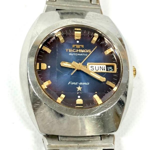 仙28【稼働】TECHNOS FIREBIRD 腕時計 自動巻き デイデイト ５面カットガラス テクノス ファイヤーバード メンズの画像1
