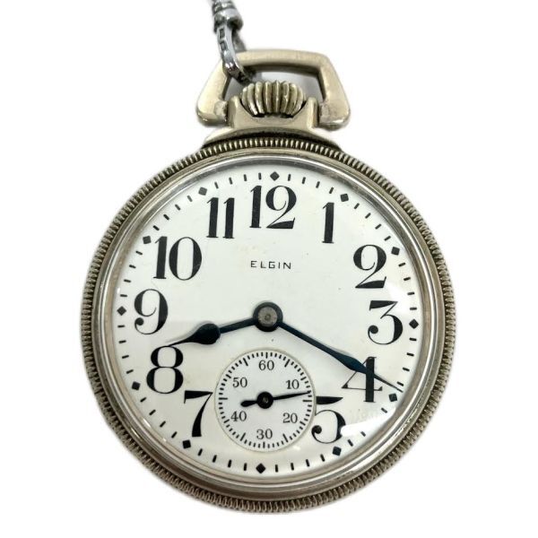 仙105【稼働】ELGIN 懐中時計 手巻き 機械式 スモセコ スモールセコンド アナログ ホワイト文字盤 エルジン アンティーク レトロの画像2