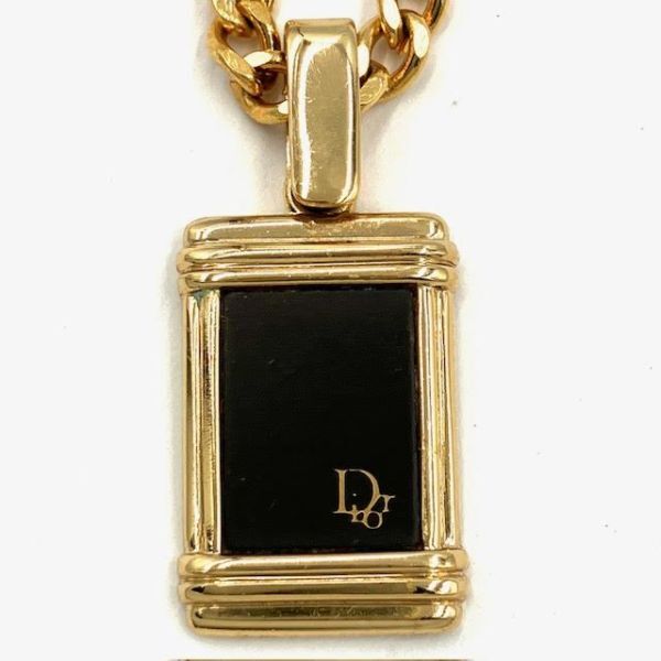 仙15 Christian Dior ロゴ スクエア ネックレス ゴールド系 ブラック系 クリスチャンディオール NC_画像2