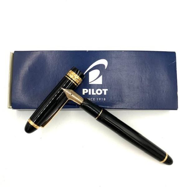 仙28 PILOT CUSTOM 743 万年筆 ペン先 14K-585 刻印 15号 M(中字) ブラック系 箱付き パイロット カスタム743 文房具 筆記用具_画像1