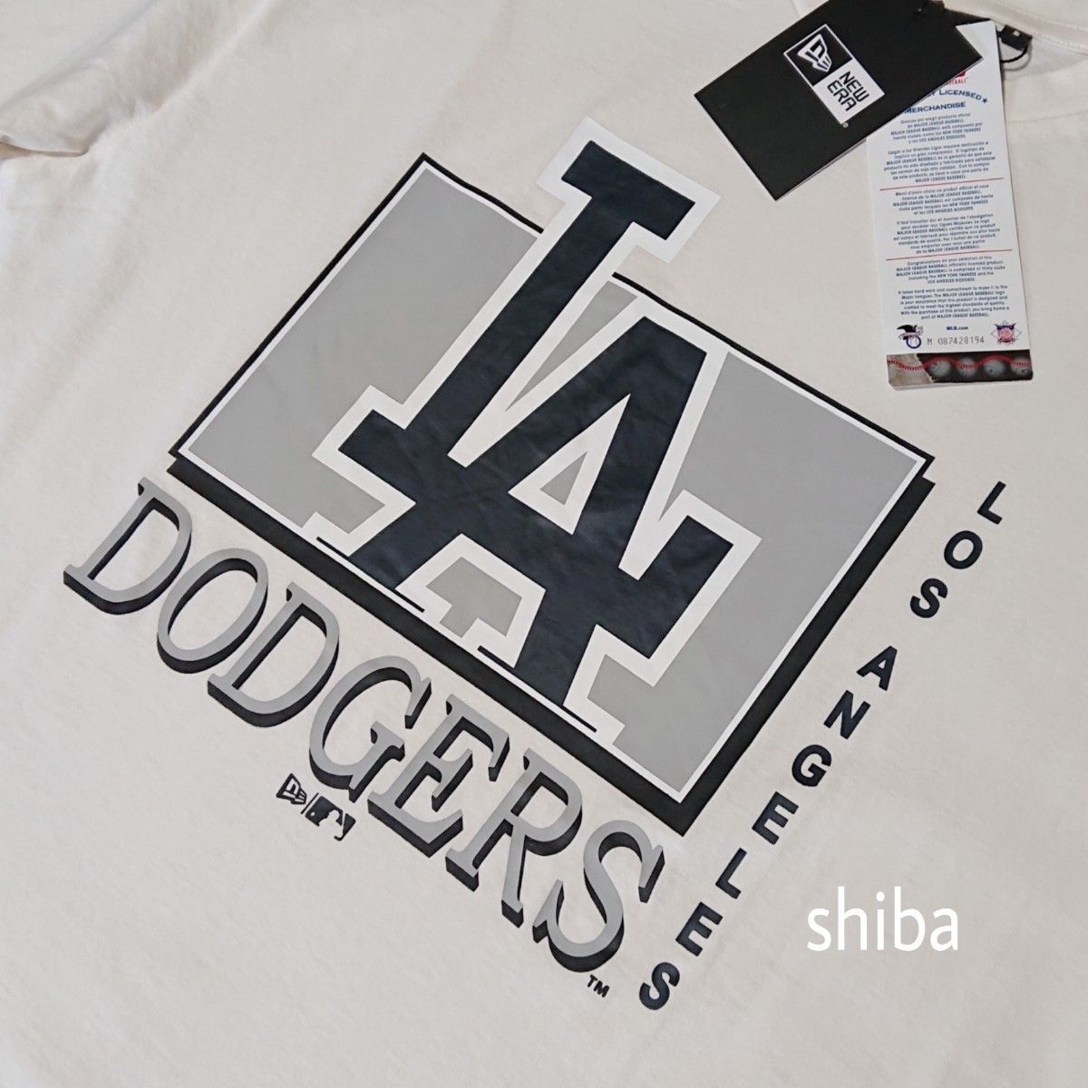 New Era ニューエラ 正規品 ドジャース LA WM tシャツ 半袖 ベージュ オフホワイト 白 大谷 海外2XLサイズ