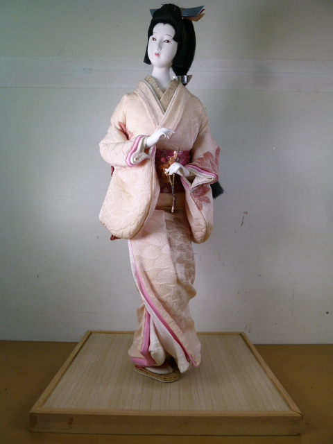 【あ】日本人形　当時の手作人形 着物 和装 桜色 中古 現状 old Japanese doll handmade dolls　Japanese beauty Japanese tradition_画像1