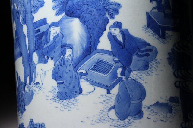 実業家コレクト放出　213　大清康熙年製　染付筆筒　人物紋　幅約20cm　（検）青華 書道具 唐物 中国美術 古玩_画像5