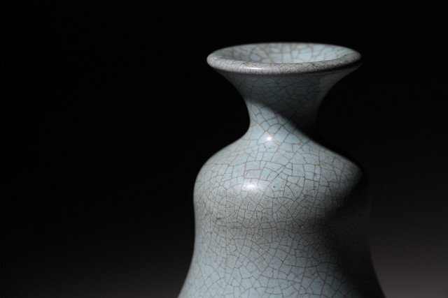 博物館展示品 来歴有 160 宋時代 汝窯瓢箪平口瓶 高さ約14.3cm （検）青磁 花器 唐物 中国美術 花口の画像6