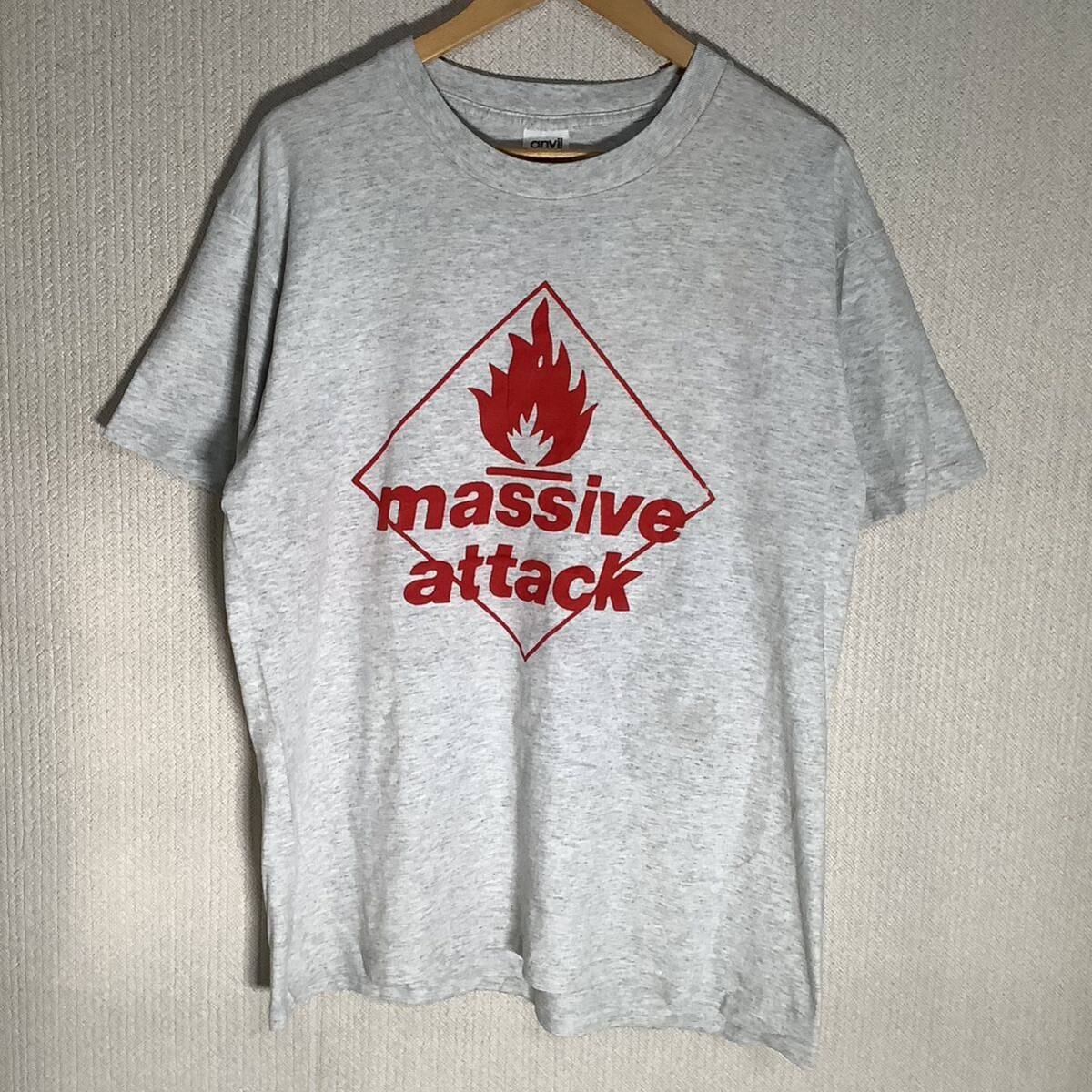 当時もの 1990s Massive Attack ロゴ Anvil製 ヴィンテージ Tシャツ 80s 90s シングルステッチ マッシブ・アタック_画像1