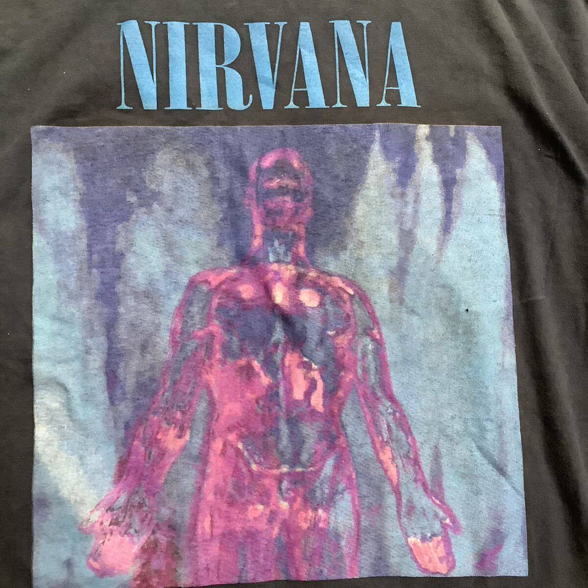 当時もの 1990s Nirvana Sliver Hanes製 XL 紺色 ヴィンテージ Tシャツ 80s 90s カート・コバーン SUB POP オルタナティブ ロック の画像4