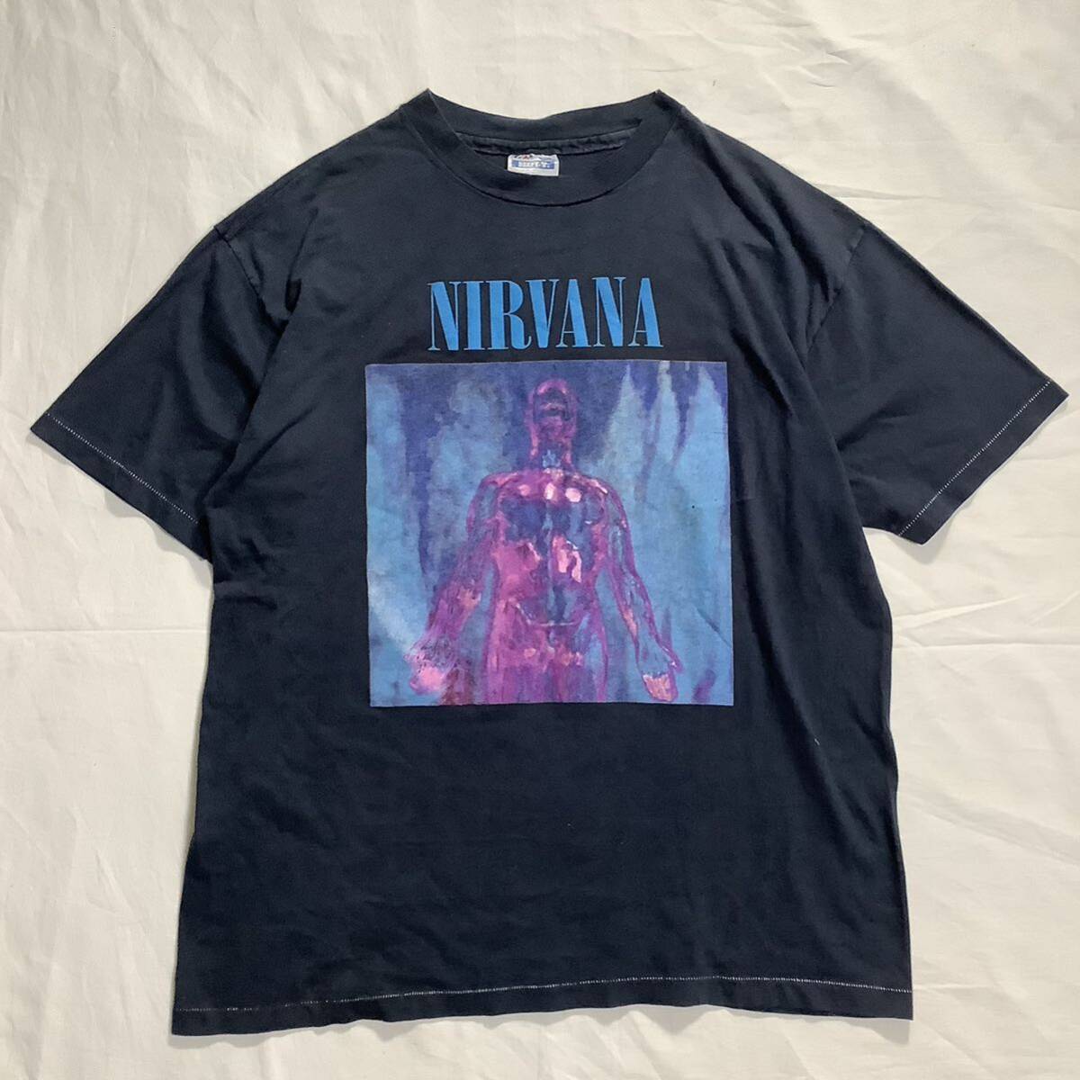 当時もの 1990s Nirvana Sliver Hanes製 XL 紺色 ヴィンテージ Tシャツ 80s 90s カート・コバーン SUB POP オルタナティブ ロック の画像1