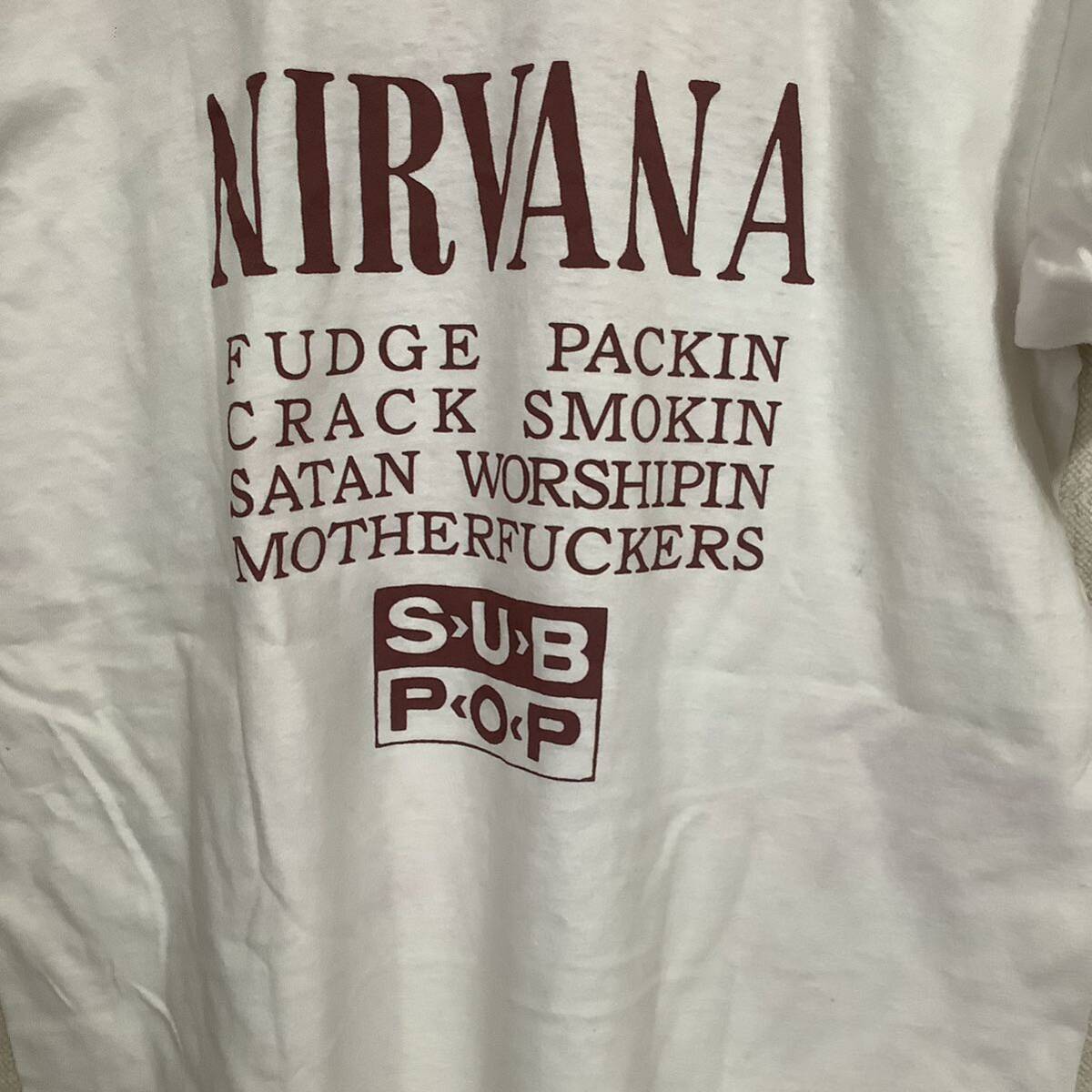 当時もの 1990s Nirvana Vestible オレンジ Hanes製 パーキングロット ヴィンテージ Tシャツ 80s 90s カート・コバーンの画像5