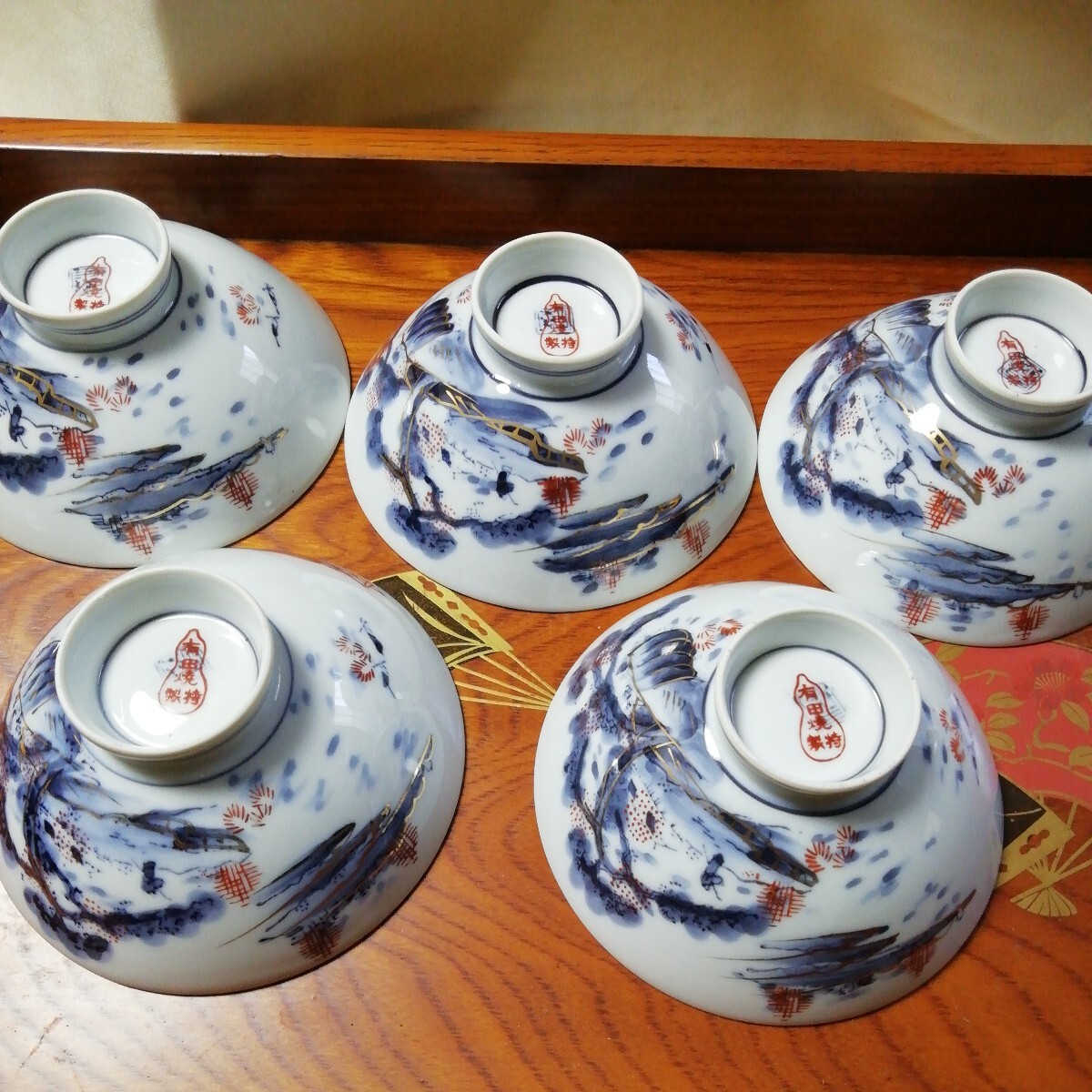 古い有田焼特選茶碗大きめ　５個_画像5