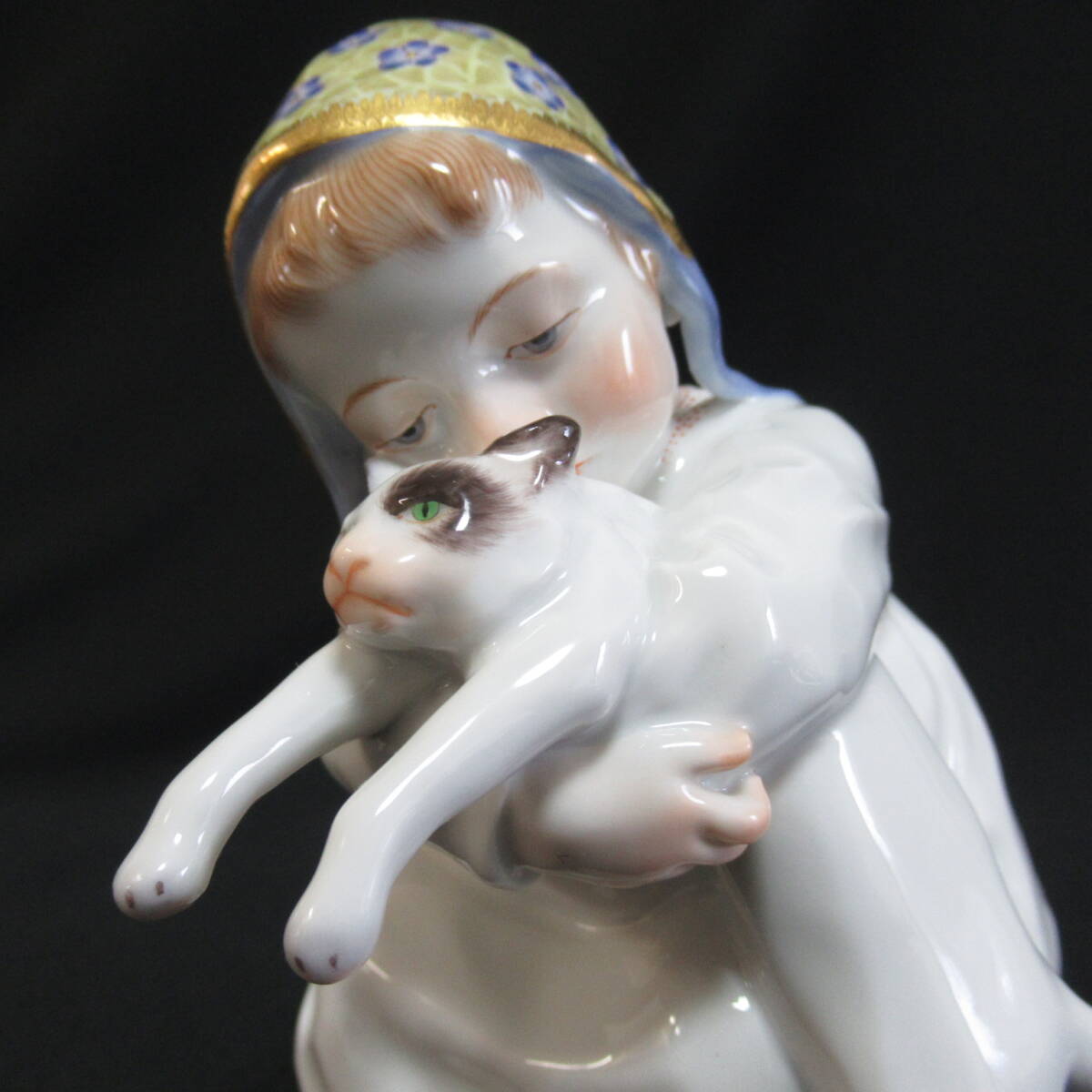 マイセン ヘンチェル人形 ネコを抱く女の子 ヘンチェルの子供シリーズ Meissen フィギュリン 60サイズ発送 w-2607933-127-mrrzの画像5