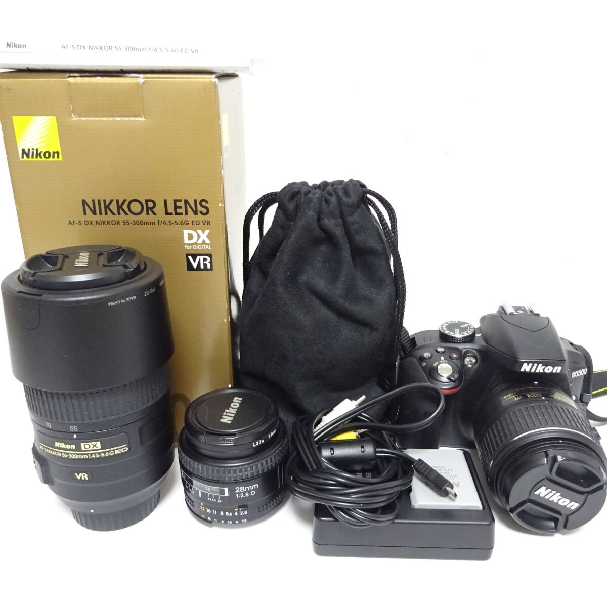 ニコン D3300 デジタル一眼カメラ 18-55ｍｍ 55-300mm 28mm レンズおまとめセット Nikon 動作未確認 100サイズ発送 KK-2607478-75-mrrzの画像1