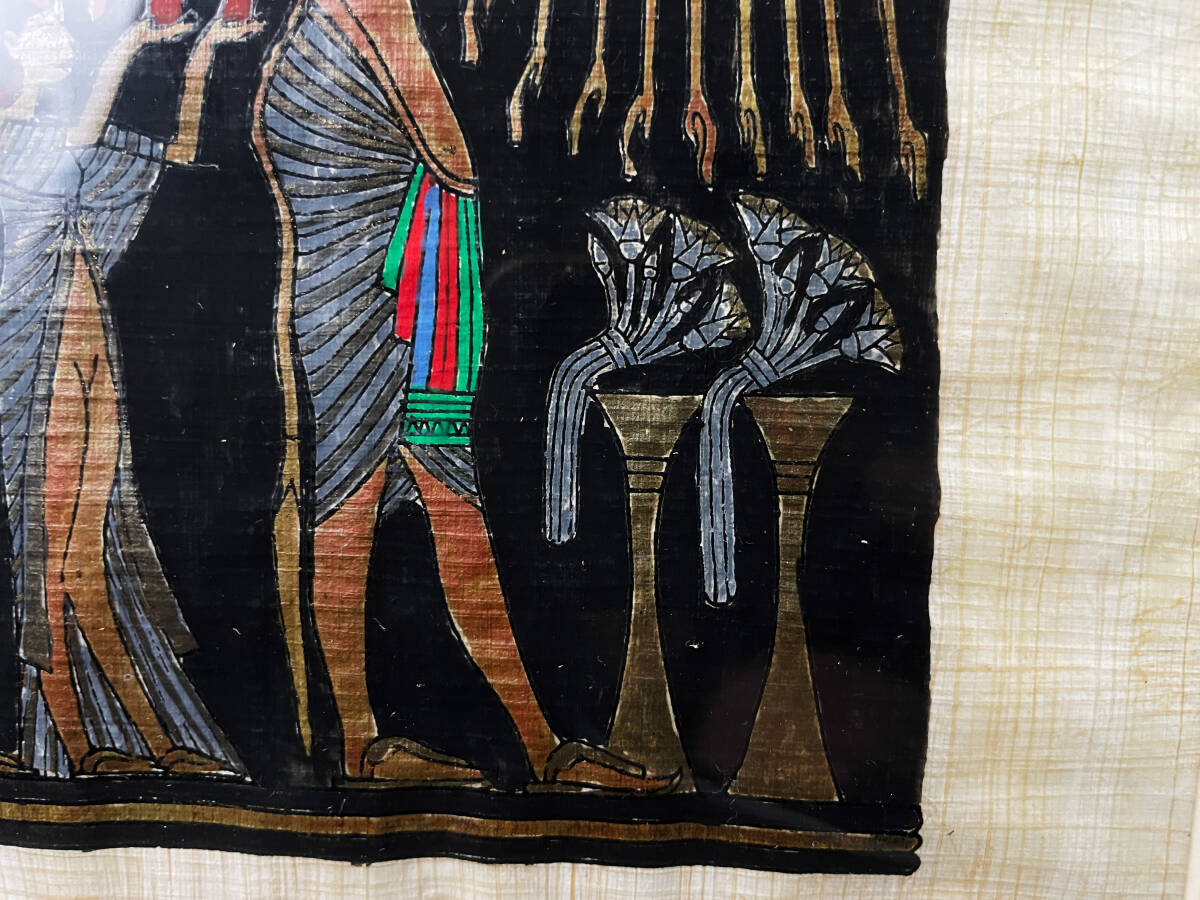 エジプト絵画 パピルス サイン有 額装 版画 作者不明 額寸約33cm×38cmの画像7